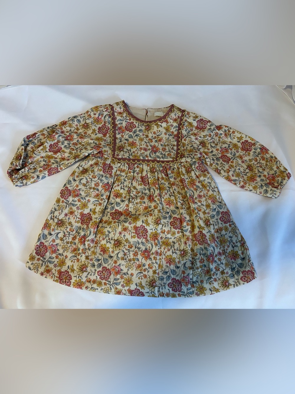 Zara Cream Floral Long-Sleeve Dress with Pink & Yellow Flowers